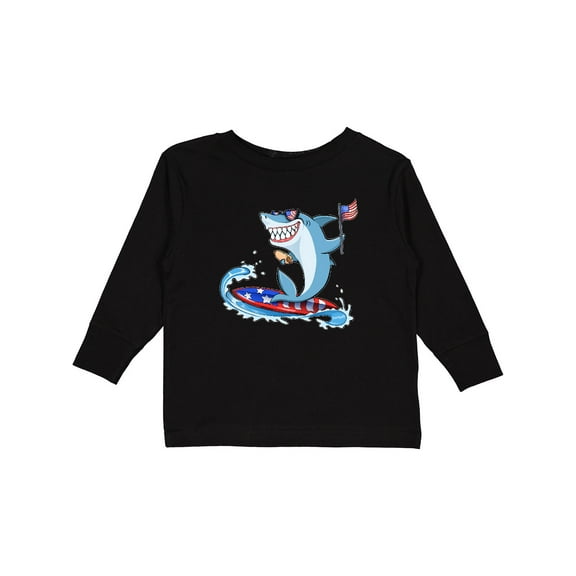 Inktastic Fourth of July Shark Surfing Boys or Girls Long Sleeve Toddler T-Shirt