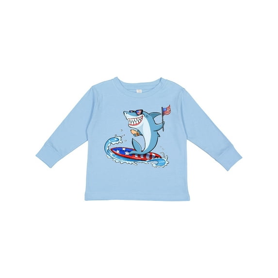 Inktastic Fourth of July Shark Surfing Boys or Girls Long Sleeve Toddler T-Shirt