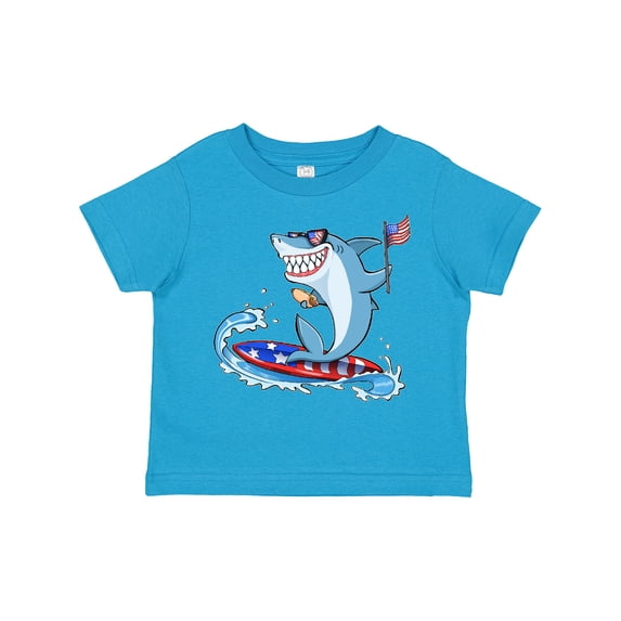 Inktastic Fourth of July Shark Surfing Boys or Girls Toddler T-Shirt