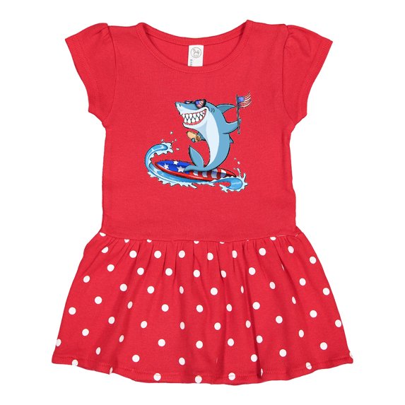 Inktastic Fourth of July Shark Surfing Gift Baby Girl Dress