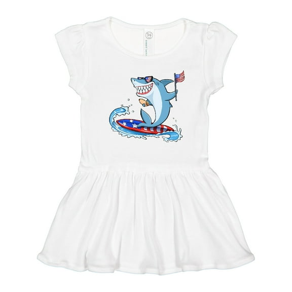 Inktastic Fourth of July Shark Surfing Girls Toddler Dress