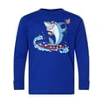 thumbnail image 1 of Inktastic Fourth of July Shark Surfing Long Sleeve Youth T-Shirt, 1 of 5
