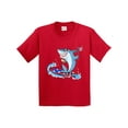 thumbnail image 1 of Inktastic Fourth of July Shark Surfing Youth T-Shirt, 1 of 5