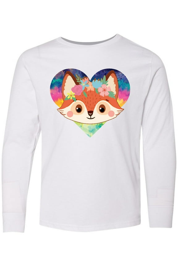 Fox Lover Heart Cute for Girls Long Sleeve Youth T-Shirt