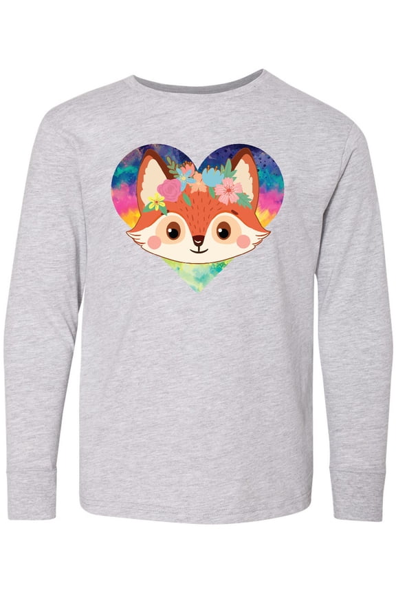 Fox Lover Heart Cute for Girls Long Sleeve Youth T-Shirt