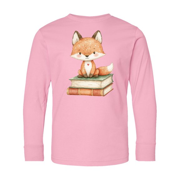Inktastic Fox and Books Long Sleeve Youth T-Shirt