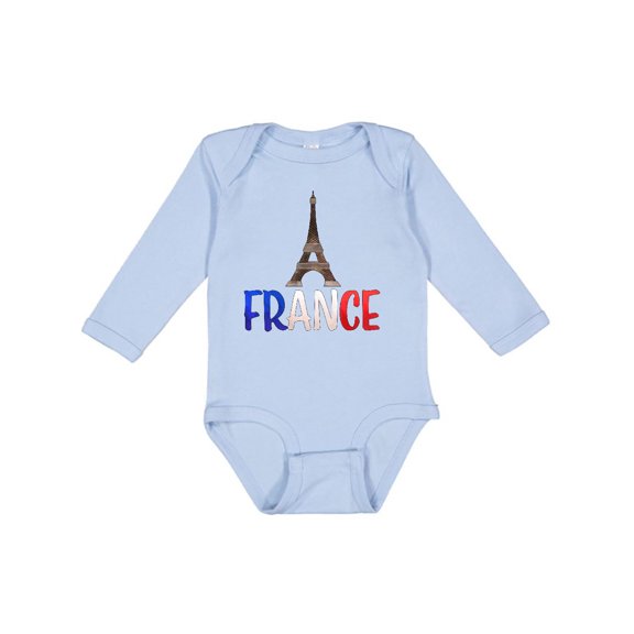 Inktastic France Eiffel Tower Flag in Text Boys or Girls Long Sleeve Baby Bodysuit