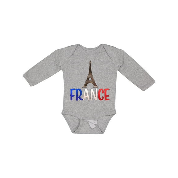 Inktastic France Eiffel Tower Flag in Text Boys or Girls Long Sleeve Baby Bodysuit