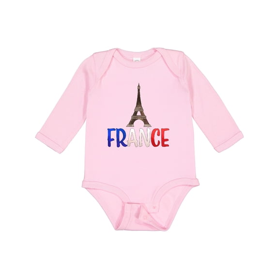 Inktastic France Eiffel Tower Flag in Text Boys or Girls Long Sleeve Baby Bodysuit