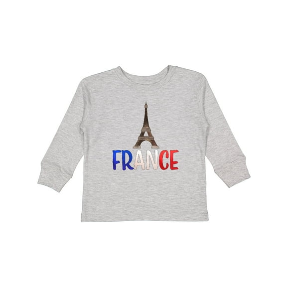 Inktastic France Eiffel Tower Flag in Text Boys or Girls Long Sleeve Toddler T-Shirt