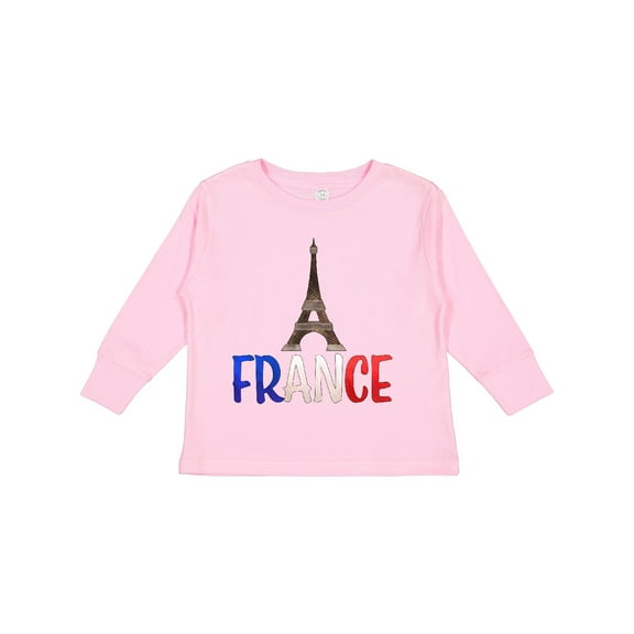 Inktastic France Eiffel Tower Flag in Text Boys or Girls Long Sleeve Toddler T-Shirt