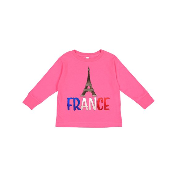 Inktastic France Eiffel Tower Flag in Text Boys or Girls Long Sleeve Toddler T-Shirt