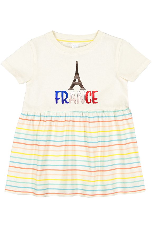 France Eiffel Tower Flag in Text Girls Baby Dress