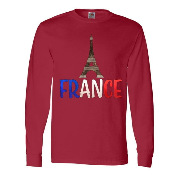 Inktastic France Eiffel Tower Flag in Text Long Sleeve T-Shirt