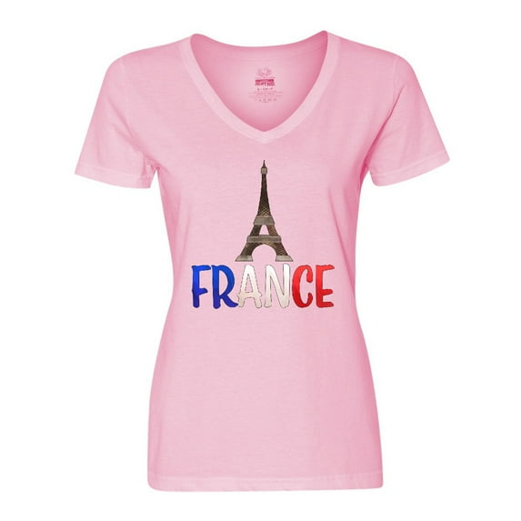 Inktastic France Eiffel Tower Flag in Text Women's V-Neck T-Shirt