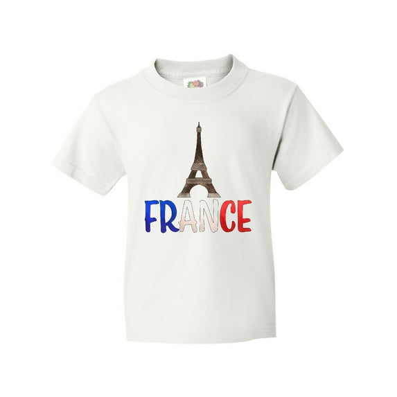Inktastic France Eiffel Tower Flag in Text Youth T-Shirt