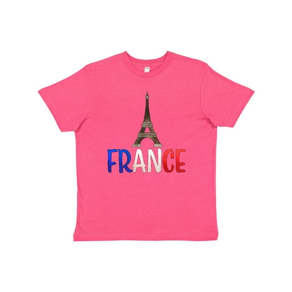 Inktastic France Eiffel Tower Flag in Text Youth T-Shirt