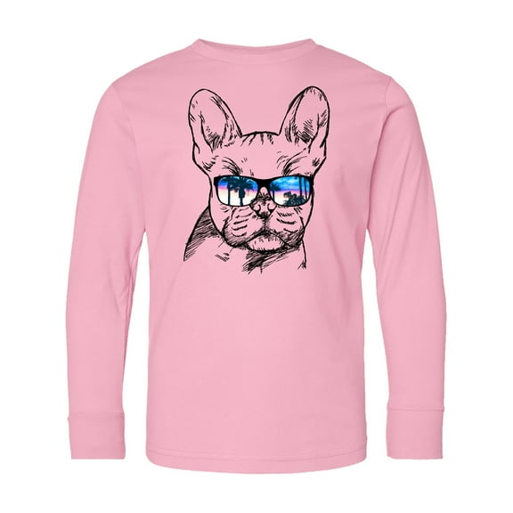 Inktastic French Bulldog Portrait with Sunglasses Long Sleeve Youth T-Shirt
