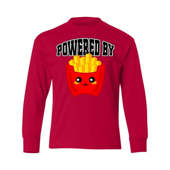 Inktastic French Fries Powered by Fries Long Sleeve Youth T-Shirt