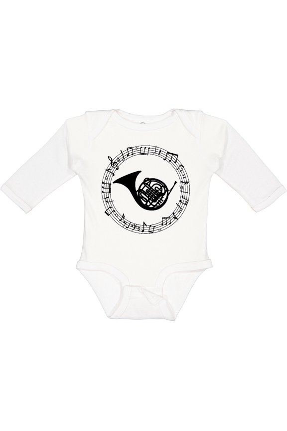 French Horn Music Boys or Girls Long Sleeve Baby Bodysuit