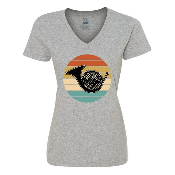 Inktastic French Horn Retro Music Gift Women's V-Neck T-Shirt
