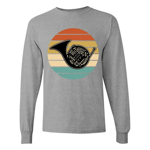 Inktastic French Horn Retro Music Sunset Long Sleeve T-Shirt