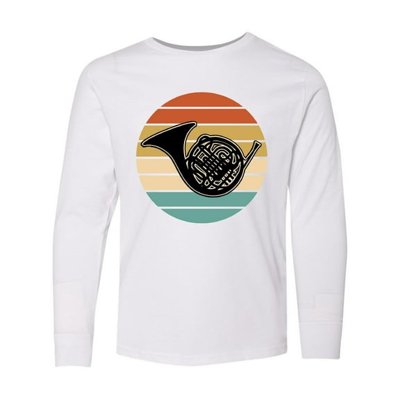 Inktastic French Horn Retro Music Sunset Long Sleeve Youth T-Shirt