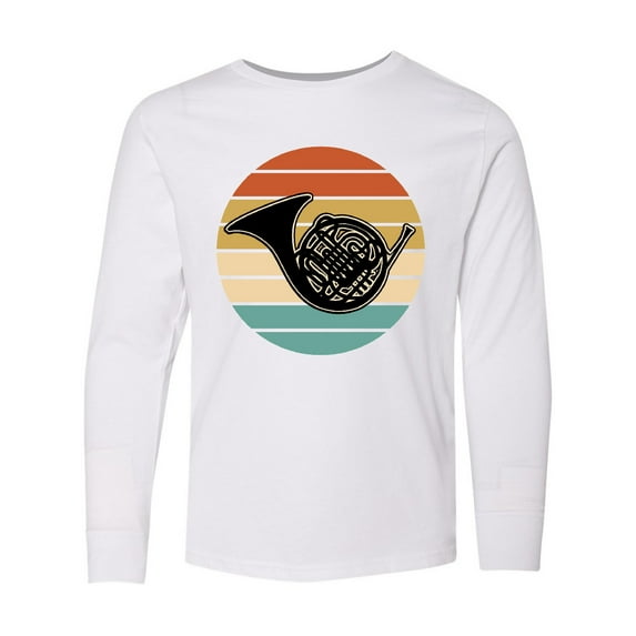 Inktastic French Horn Retro Music Sunset Long Sleeve Youth T-Shirt