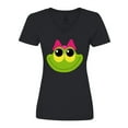 thumbnail image 1 of Inktastic Frog Face girl Women's V-Neck T-Shirt, 1 of 5