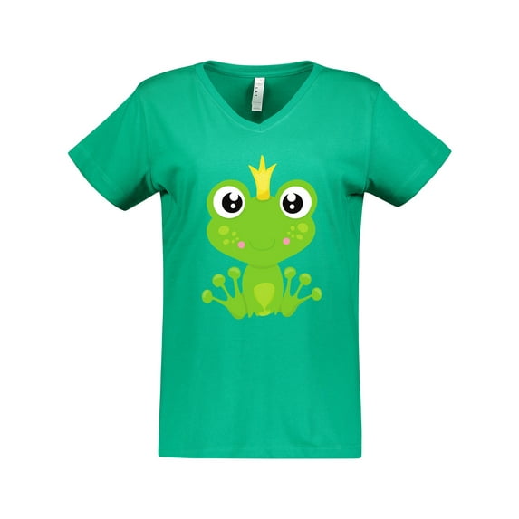 Inktastic Frog Prince, Green Frog, Frog With A Crown Women's V-Neck T-Shirt