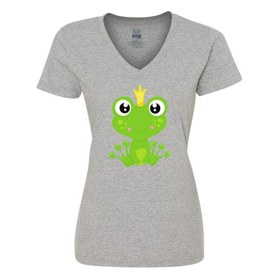 Inktastic Frog Prince, Green Frog, Frog With A Crown Women's V-Neck T-Shirt