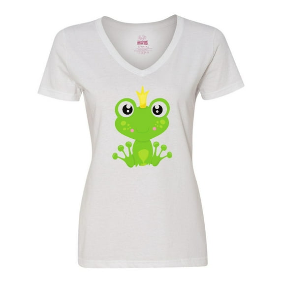 Inktastic Frog Prince, Green Frog, Frog With A Crown Women's V-Neck T-Shirt