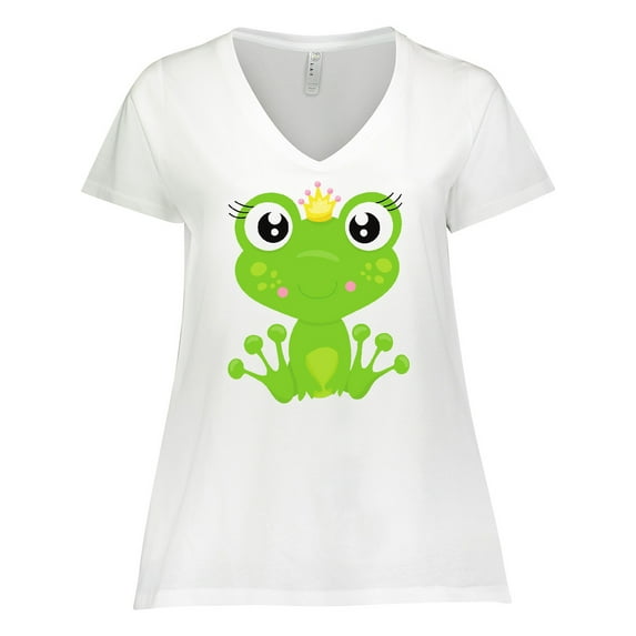 Inktastic Frog Princess, Girl Frog, Frog Wearing A Crown Women's Plus Size V-Neck T-Shirt