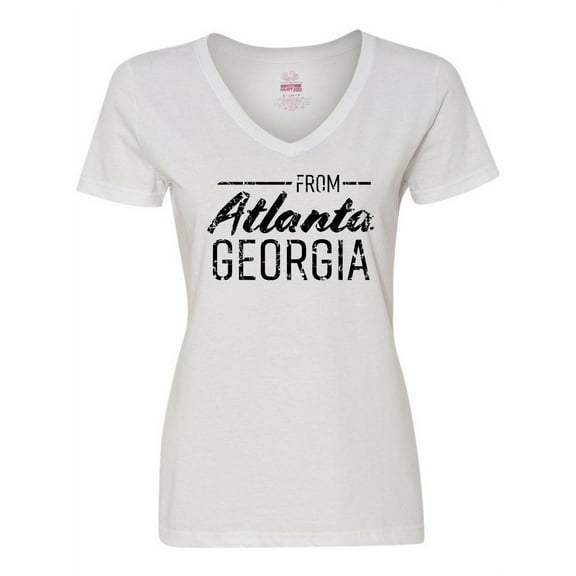 Inktastic From Atlanta Georgia in Black Distressed Text Women's V-Neck T-Shirt