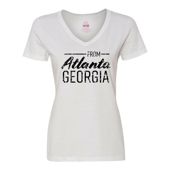 Inktastic From Atlanta Georgia in Black Distressed Text Women's V-Neck T-Shirt
