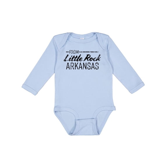 Inktastic From Little Rock Arkansas in Black Distressed Text Boys or Girls Long Sleeve Baby Bodysuit