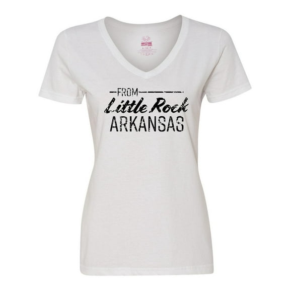 Inktastic From Little Rock Arkansas in Black Distressed Text Women's V-Neck T-Shirt