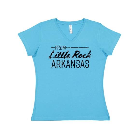 Inktastic From Little Rock Arkansas in Black Distressed Text Women's V-Neck T-Shirt