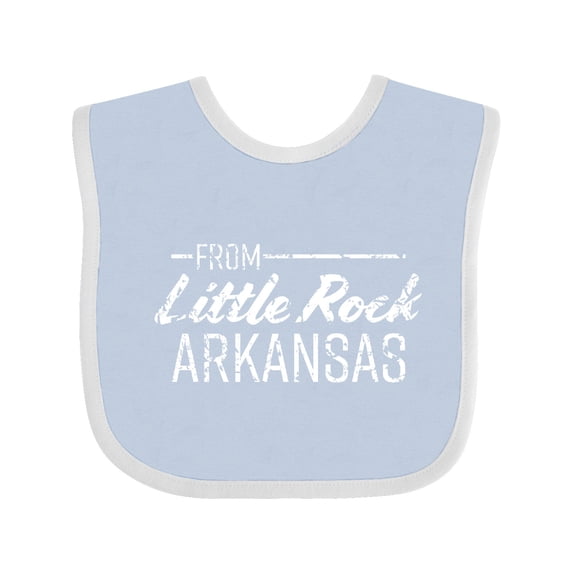 Inktastic From Little Rock Arkansas in White Distressed Text Boys or Girls Baby Bib