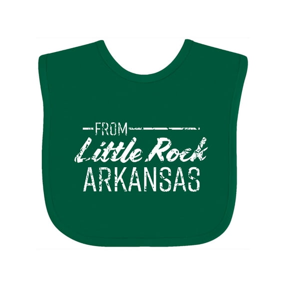 Inktastic From Little Rock Arkansas in White Distressed Text Boys or Girls Baby Bib