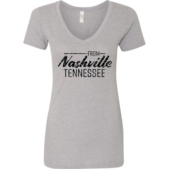 Inktastic From Nashville, Tennessee State Capital Distressed Text Women's V-Neck T-Shirt