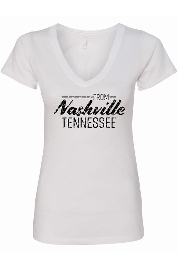 From Nashville, Tennessee State Capital Distressed Text Women's V-Neck T-Shirt