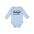 thumbnail image 1 of Inktastic From Raleigh North Carolina in Black Distressed Text Boys or Girls Long Sleeve Baby Bodysuit, 1 of 5
