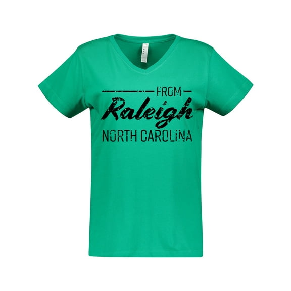 Inktastic From Raleigh North Carolina in Black Distressed Text Women's V-Neck T-Shirt
