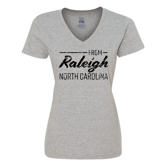 Inktastic From Raleigh North Carolina in Black Distressed Text Women's V-Neck T-Shirt