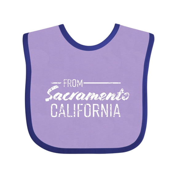 Inktastic From Sacramento California in White Distressed Text Boys or Girls Baby Bib