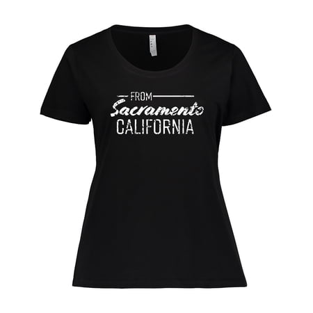 Inktastic From Sacramento California in White Distressed Text Women's Plus Size T-Shirt