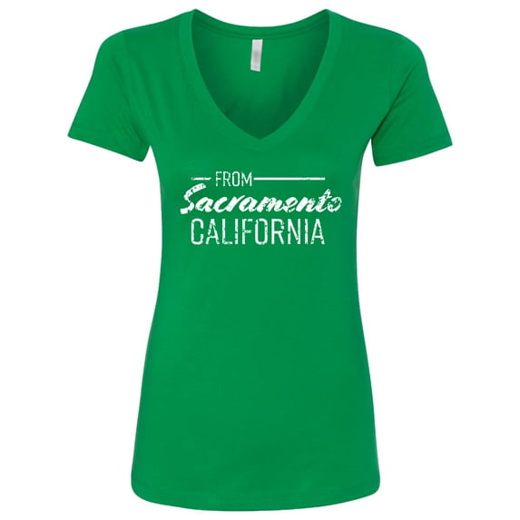 Inktastic From Sacramento California in White Distressed Text Women's V-Neck T-Shirt
