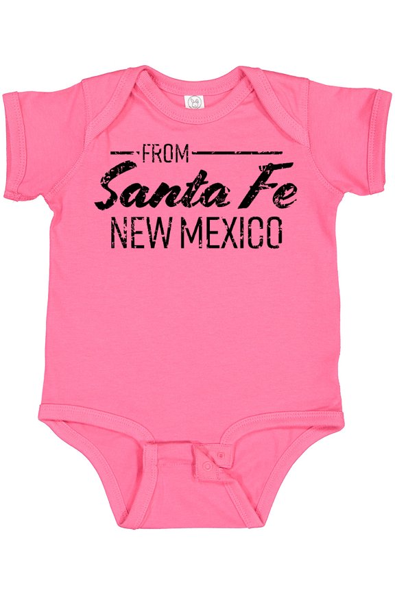 From Santa Fe New Mexico in Black Distressed Text Boys or Girls Baby Bodysuit