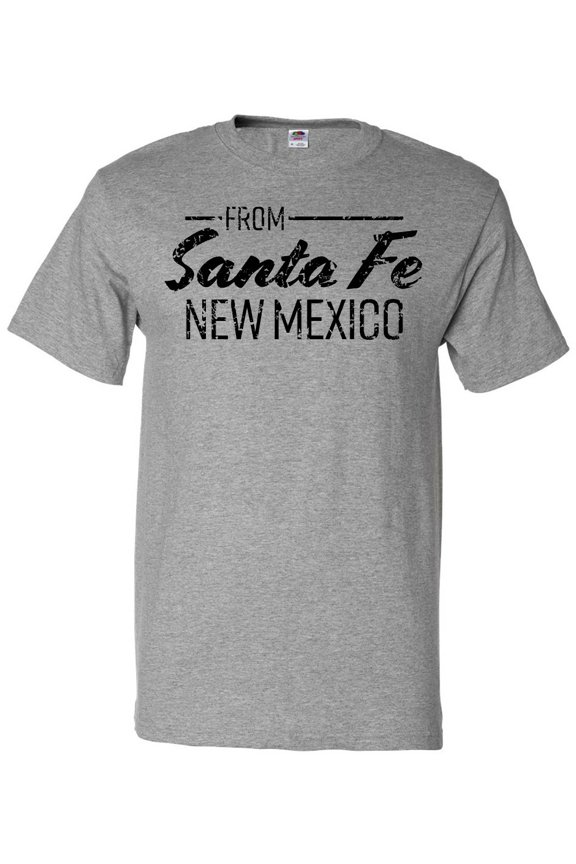 From Santa Fe New Mexico in Black Distressed Text T-Shirt